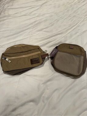 Canvas Travel Toiletry & Waist Bags in Olive Brown - Dual Pack